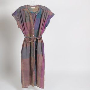 World Market Belted Midi Dress Vibrant Colorful Madras Plaid Free Size